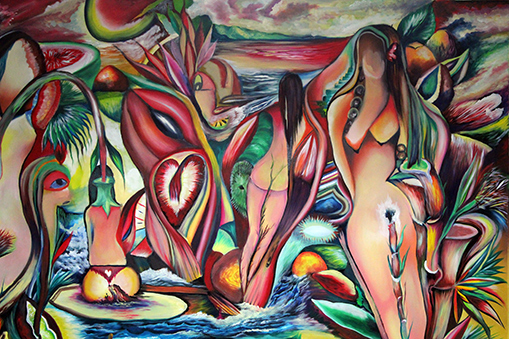 Women and fruits. Oil/canvas 40” x 60”