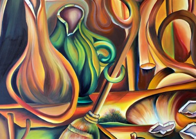 Still-life with broom. Oil/canvas 32” x 40”