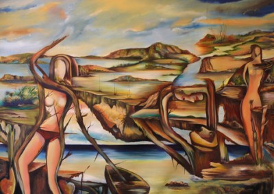 Women and boats. Oil/canvas 60” x 48”