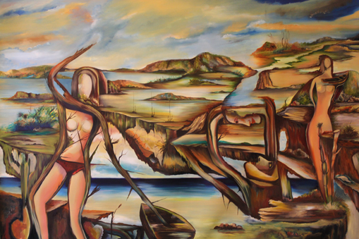 Women and boats. Oil/canvas 60” x 48”